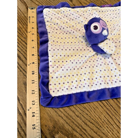 Jafra Lovey Owl Purple Trim Winking Polka Dots Security Blanket 13 x 13 - Picture 8 of 8